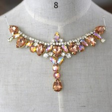 1PC Bling Rhinestone Applique Glitter Neckline Diamond for Dance Dress Sew Decor