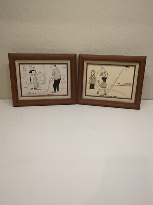 2 Golf Framed Cartoon ''Your First Birdie Dear'' , May I Play Though'' Wife
