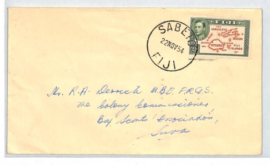 Cubierta FIJI KGVI *SABETO* CDS 1954 Suva Boy Scouts Commissioner {samwells}XC387 Foto 3 de 4