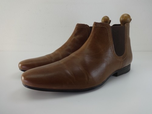 Botas Para Hombre Talla 11 TOPMAN Marrón Cuero Real Tirar Chelsea Tobillo Formal Inteligente - Imagen 5 de 15