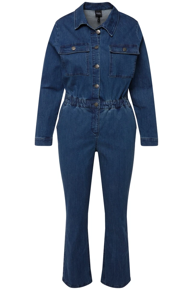 Ulla Popken Damen große Größen Jeans Boilersuit Jeans Overall Hemdkragen