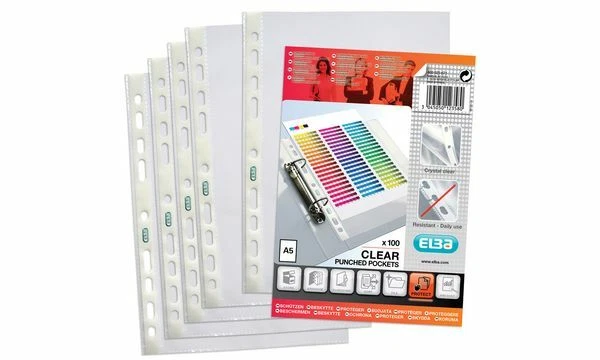 100x Elba Prospekthüllen A5 Eurolochung glasklar oben offen Klarsichthüllen