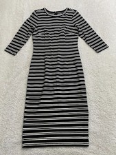 Ann Taylor Women Striped 3/4 Sleeve Sheath Midi Dress Black White Size XS