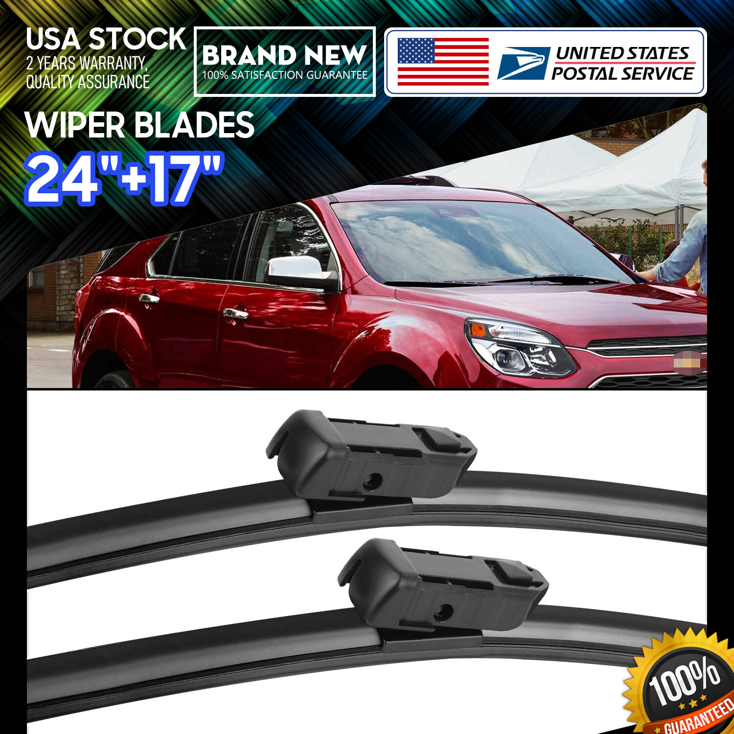 24+17 Inch Bracketless Durable Windshield Wiper Blades Top Lock Design