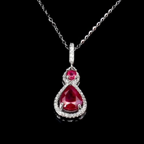 Heated Pear Ruby Simulated Cz Gemstone 925 Sterling Silver Jewelry Necklace - Picture 1 of 14