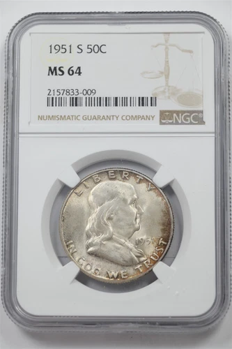US 1951-S Franklin Half Dollar 90% Silver NGC MS64 2424 combine shipping*SFCOIN