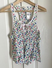Abercrombie Fitch Women Tank Top White Floral Racerback Peplum Tie Neck S M L