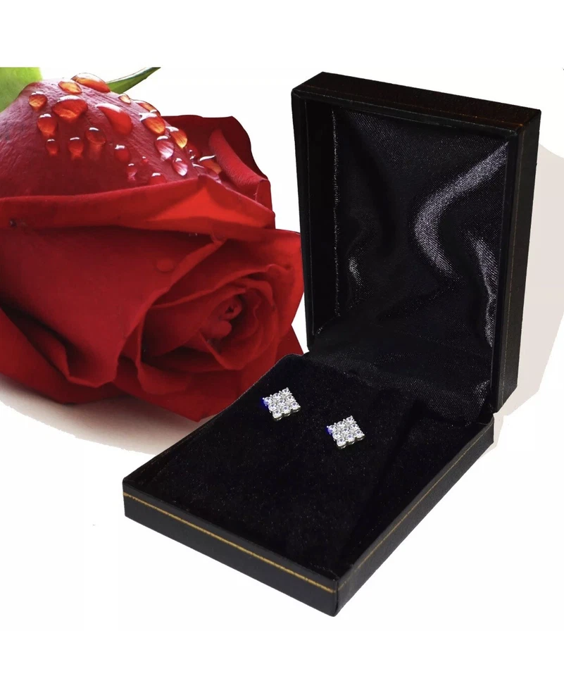 4 Ct Princess Cut VVS1/D Lab Created Stud Earrings 14K White Gold 7mm Push Back - Image 4 of 4