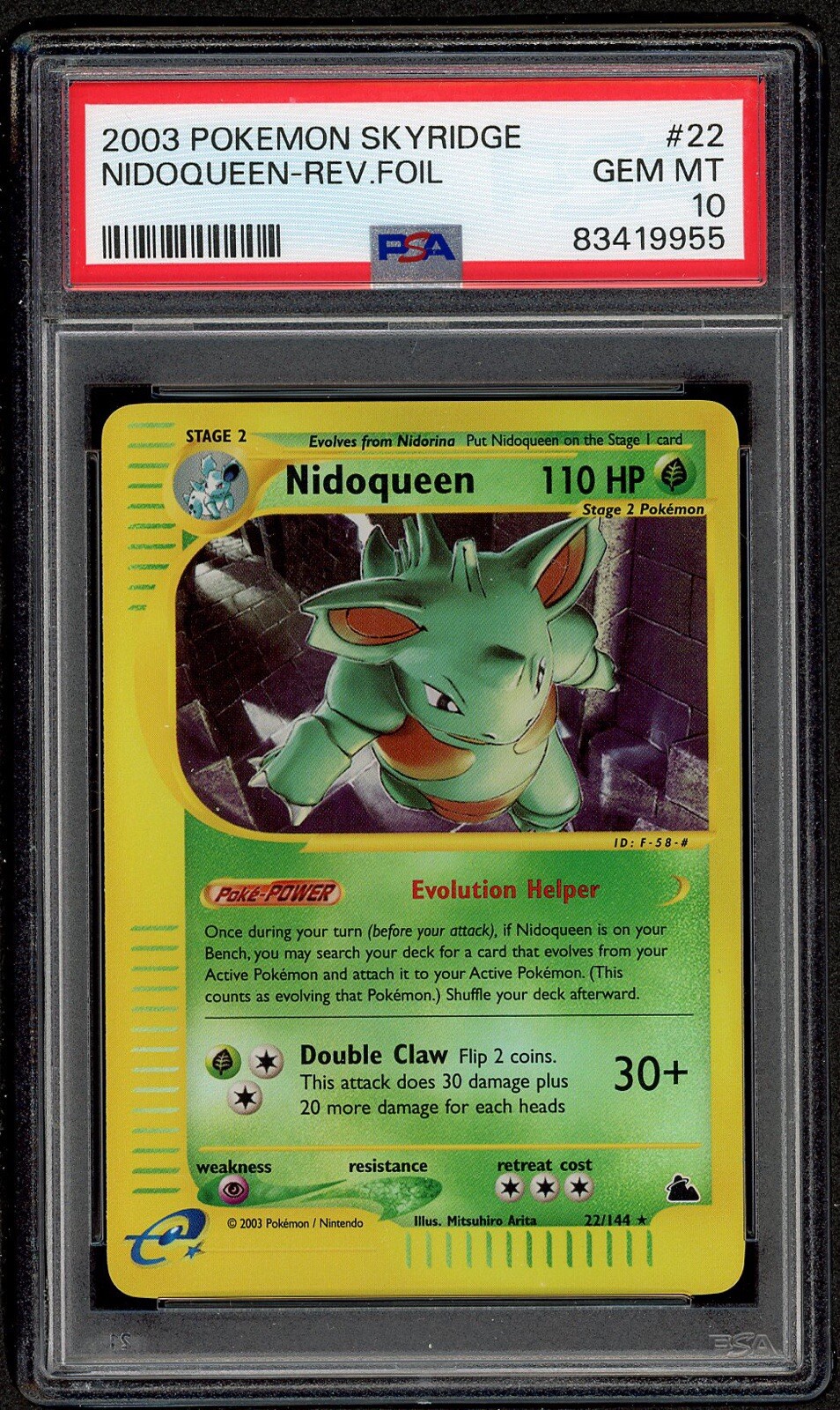 PSA 10 GEM MINT Nidoqueen 22/144 REVERSE HOLO Skyridge Pokemon Card 239