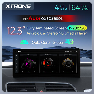 Android 12.3'' Car Screen CarPlay Retrofit 4+64G For Audi Q3 MMI 3G+/RMC System