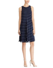 Ralph Lauren Shift Dress 6 Blue White Polka Dot Flowy Sleeveless NEW