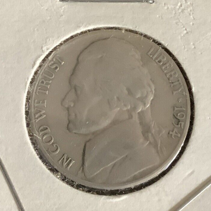 US 1954S Jefferson 5c Nickel .... Nice details  ...... exact coin