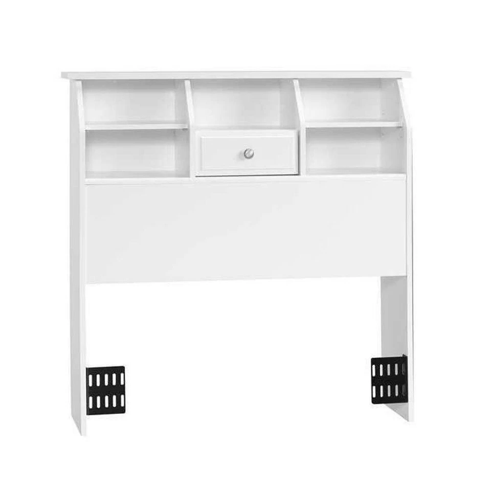 White Twin Full Queen Size Bed Bookcase Headboard Wooden Storage Shelves Bedroom - Image 4 of 4