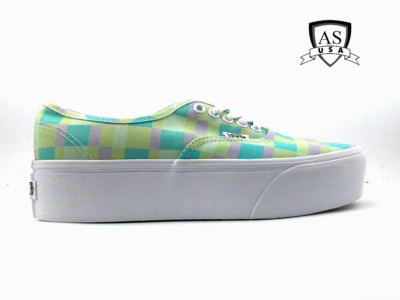 VANS Authentic Platform Shoes Pastel Picnic Multi Canvas Plaid Men's Size 7.5, 8