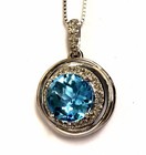 New 14k white gold .15ct SI2 H diamond blue topaz halo pendant necklace 3.3g 18" — photo 7
