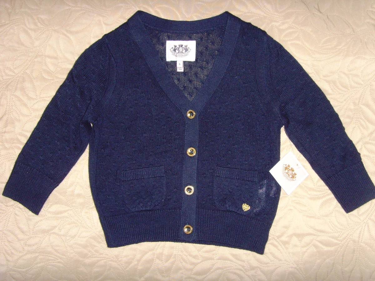 NEW JUICY COUTURE KIDS GIRLS POLKA DOT KNIT CARDIGAN NAVY BLUE 