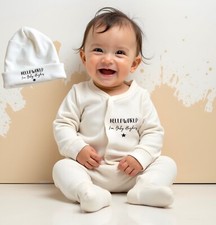 PERSONALISED sleepsuit & hat HELLO WORLD baby clothing sleepsuit baby showergift