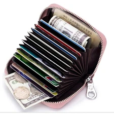 US Leather Credit Card Holder Wallet RFID Blocking Zip Purse For Women Men