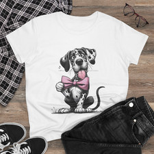 Digipups Harlequin Great Dane Dog Pink Bow Tie Sketch Cartoon 3 Ladies T Shirt