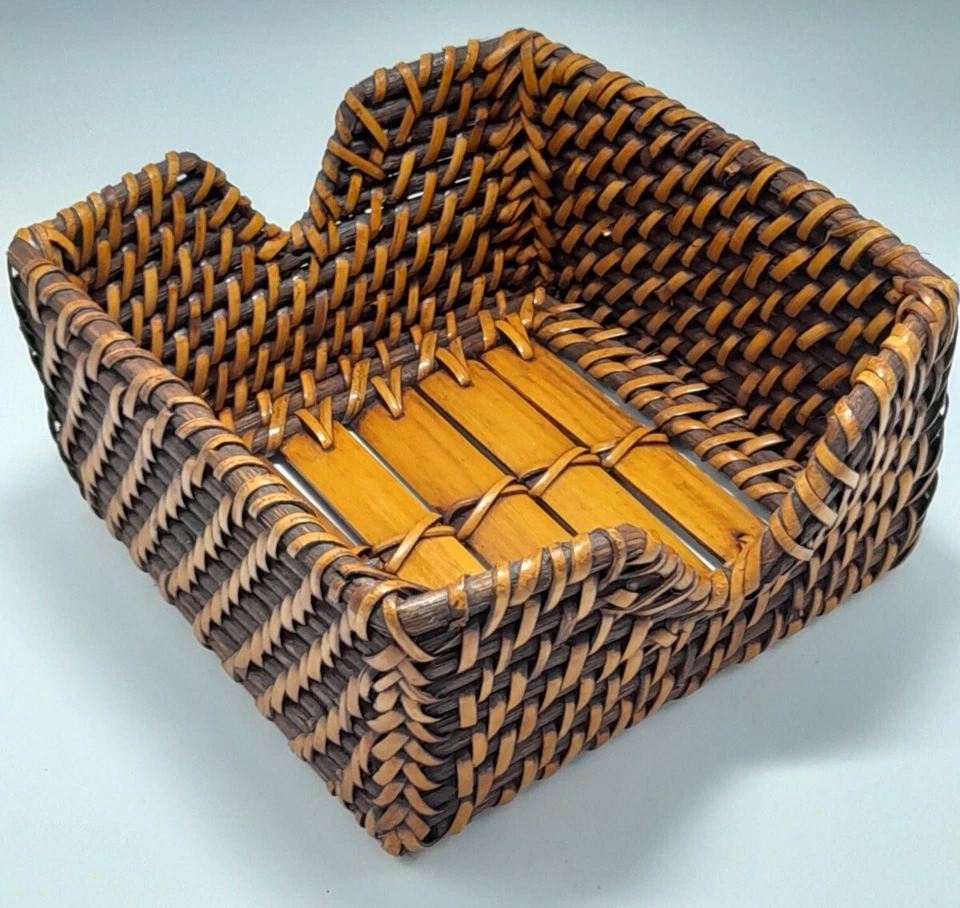 Держатель салфеток плетеный квадратный кухонный богемный бамбуковый стиль тики - Изображение 4 из 4