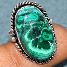 925 Silver Plated Chrysocolla Malachite Ring US 6 Perfect For Gifting Trendy GW