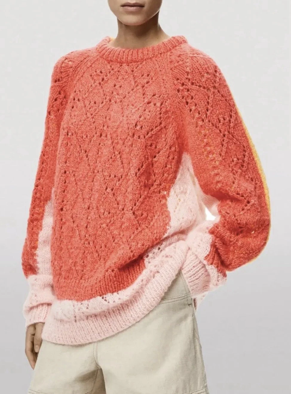 Loewe — Loewe Trompe-L'oeil Sweater Mohair Wool Coral Yellow Size XS-M NEW