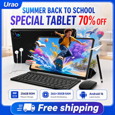 Urao 10.1" Android 16 Tablet Gaming 36GB 256GB 6000mAh Widevine L1 Netflix New