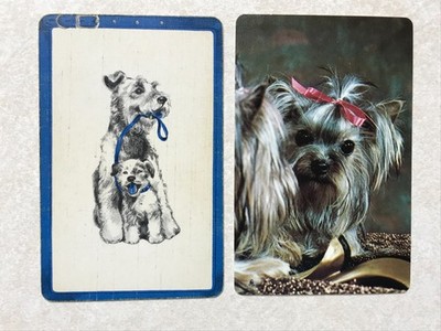 Vintage (2) Drawn Dogs Puppies Faces Heads Single Swap Playing Card PC647