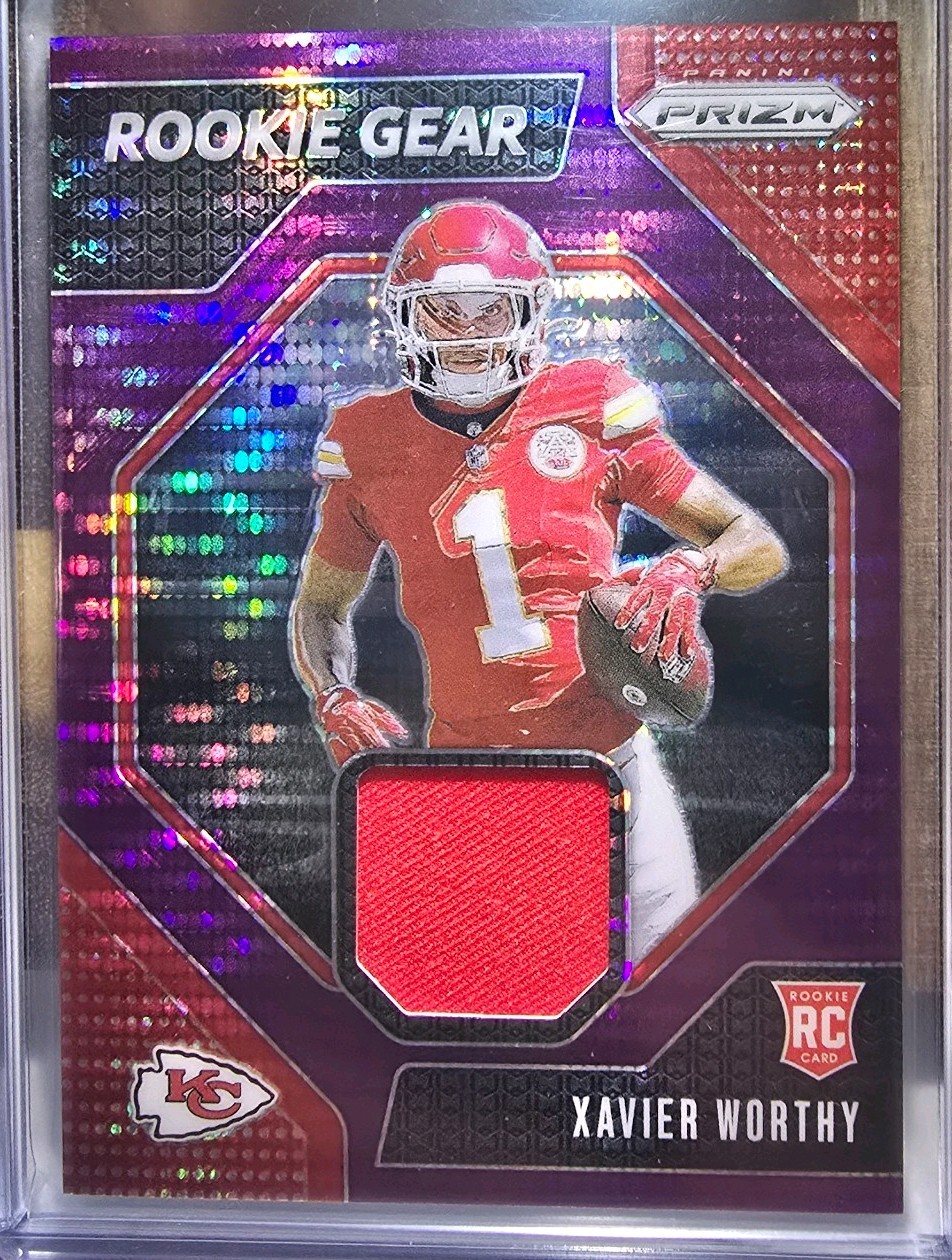 2024 Prizm - Rookie Gear Xavier Worthy #RG-XWY Purple Pulsar Prizm (MEM, RC)