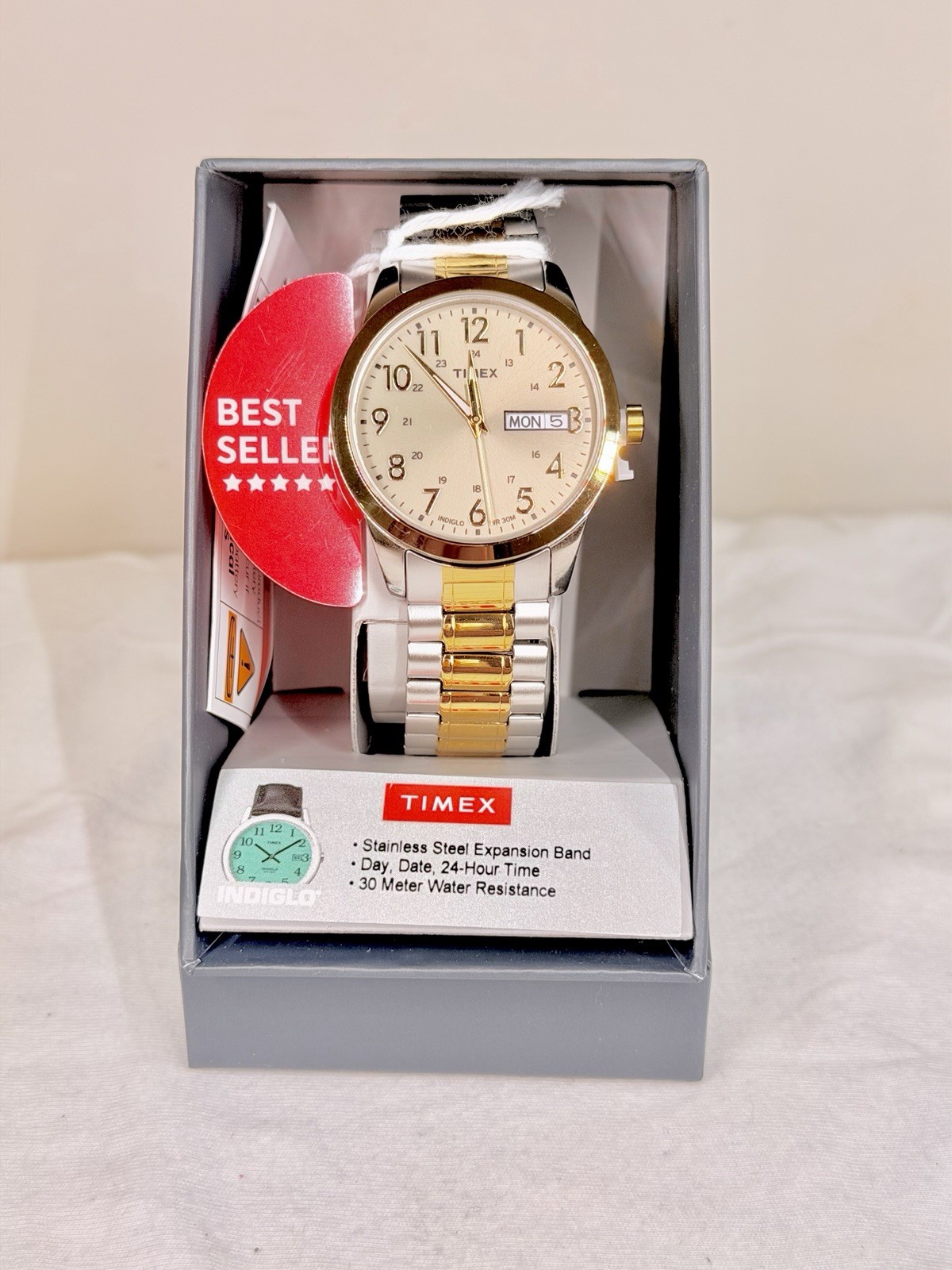 Timex Indiglo Men's Two-Tone Stainless Steel Watch Gold Dial Day/Date ...