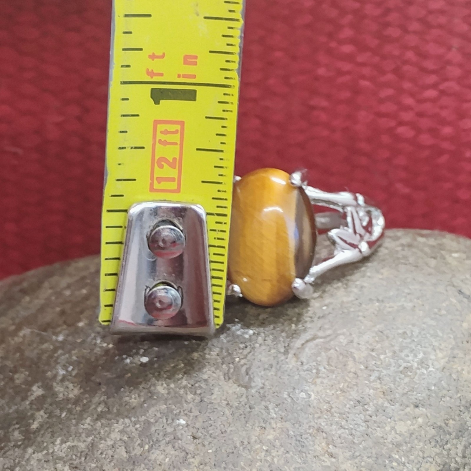 Oval Tiger Eye Ring Silver Leaf Setting Size 6.5 - image 5