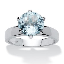 3.80 TCW Round Genuine Blue Topaz Solitaire Ring .925 Sterling Silver