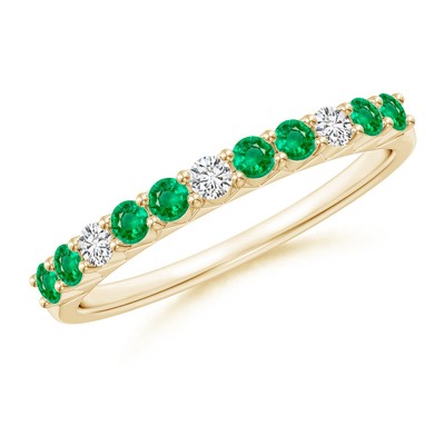 ANGARA 0,47 kt runder Smaragd und Diamant halber Ewigkeit Ehering in 14 K Gold