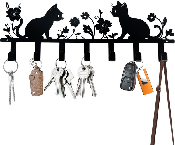 SchlüSselboard,SchlüSselbrett Schwarz,SchlüSselbrett Katze,SchlüSselhalter Wand,-image