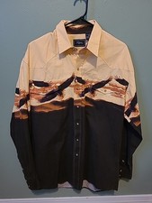 Vintage Roper Western Wear Button Up Pearl Snap With Flying Eagles/Mountains L