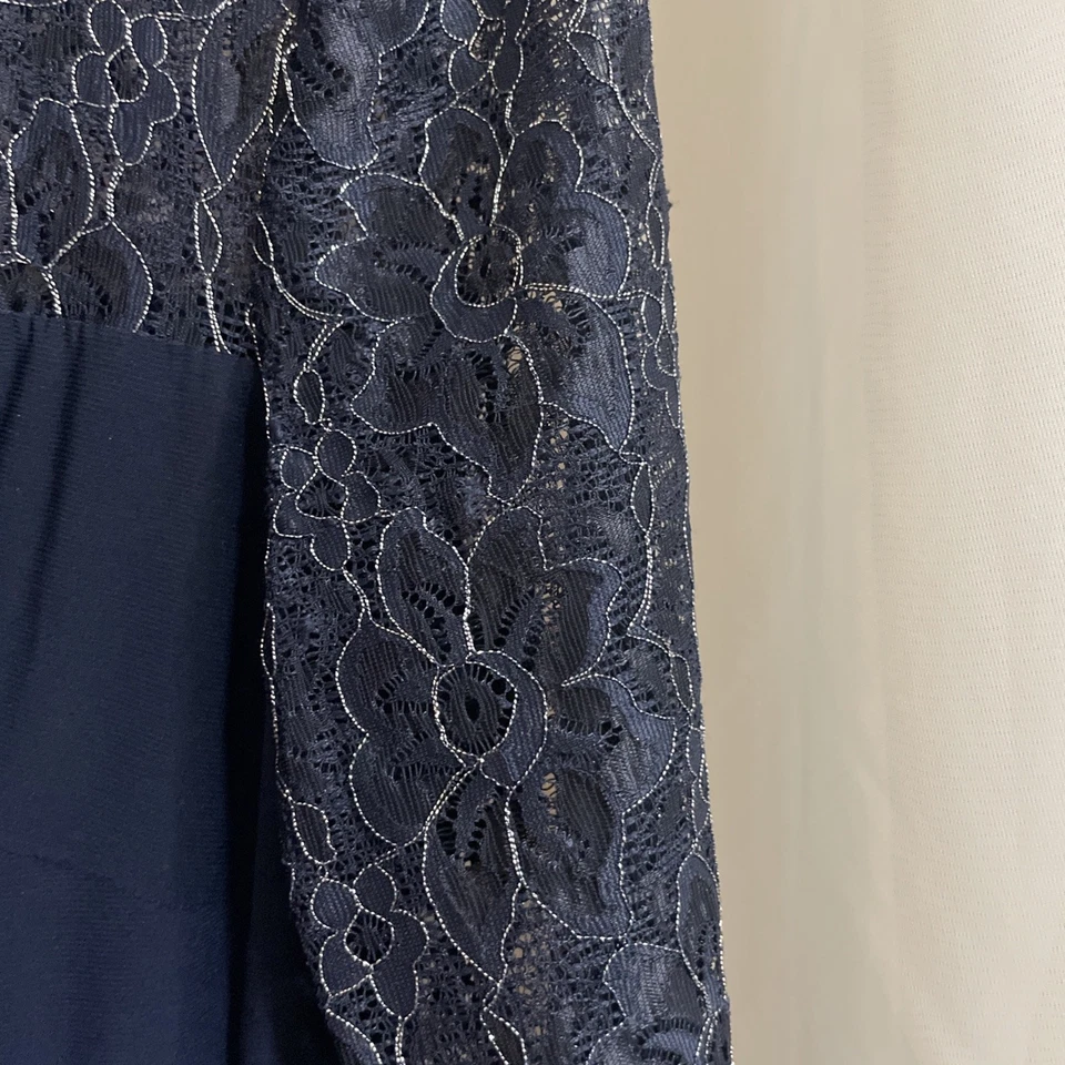 American Living Dress Womens size 8 Navy Long Sleeve Lace Pleated Detail Stretch - Image 3 of 4