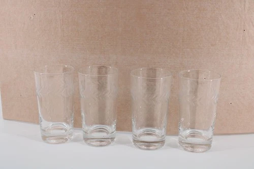 4 Anchor Hocking Etched Laurel Leaves Tumbler Vintage Clear Glass 93682