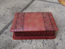 boite ancienne en bois et cuir, coffret à bijoux, jeu de cartes