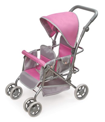 Double Doll Stroller - Pram for Baby Doll with Adjustable Seats & Storage Bas...