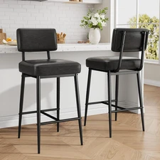Bar Stools Set of 2, 26" Faux Leather Counter Height Bar Stool with Back, Metal 