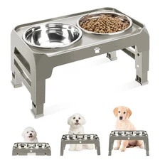 Elevated Dog Bowls 3 Height Adjustable Raised Bowl Stand with 25oz Stainless ...