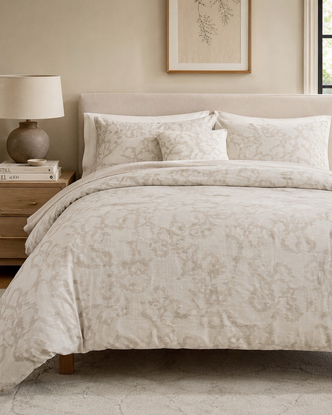 West Elm Sawyer Duvet Cover Full/Queen Sand Neutral Floral Textured ...