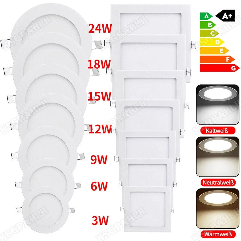LED Panel Einbaustrahler Einbauleuchte Deckenleuchte flach rund eckig ultraslim - Bild 3 von 4