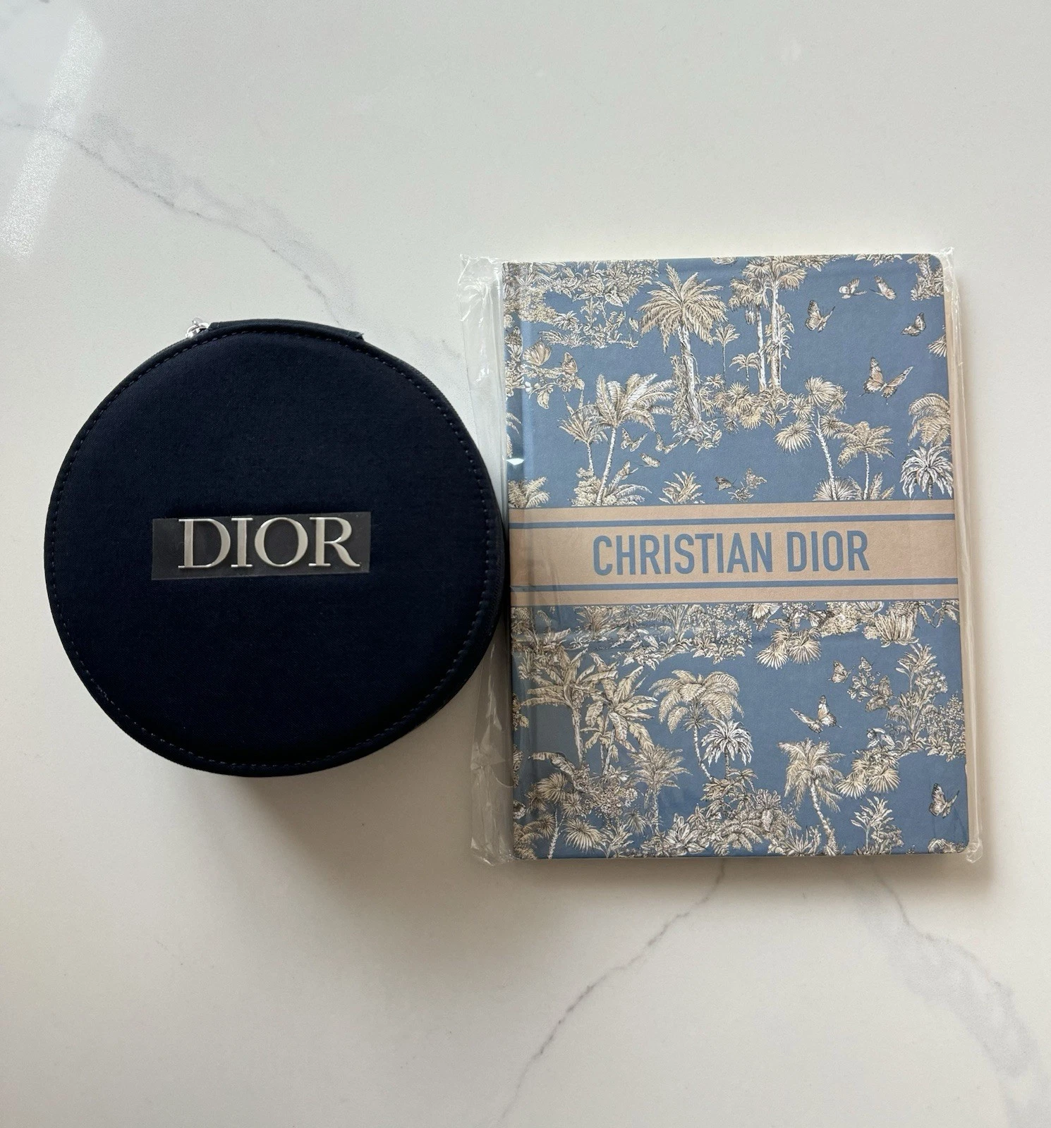 DIOR Beauty Black Vanity Case Round Makeup Bag with Mirror and Notebook Set