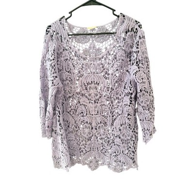 Lavender Floral Guipure Lace Scoop Neck Scalloped Top Purple Boho Fairy Festival