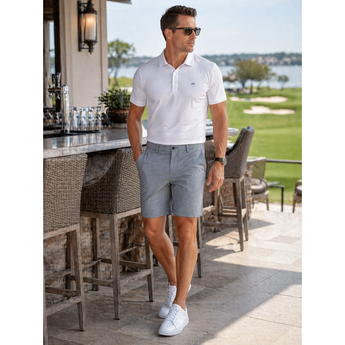Mens Travis Mathew Golf Shorts 38 Gray Heather Performance Stretch Casual Luxury