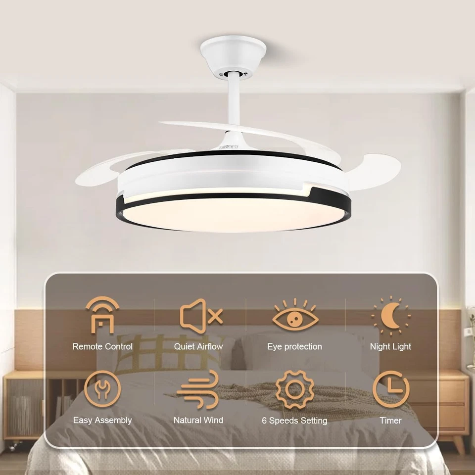 42" Smart Retractable Ceiling Fan Light with 3-Color Light & Remote, App Control - Image 2 of 4