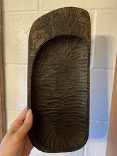 Vintage Decorative Intricate Hand Carved Wooden Footed Folk Art Bowl See Pics 