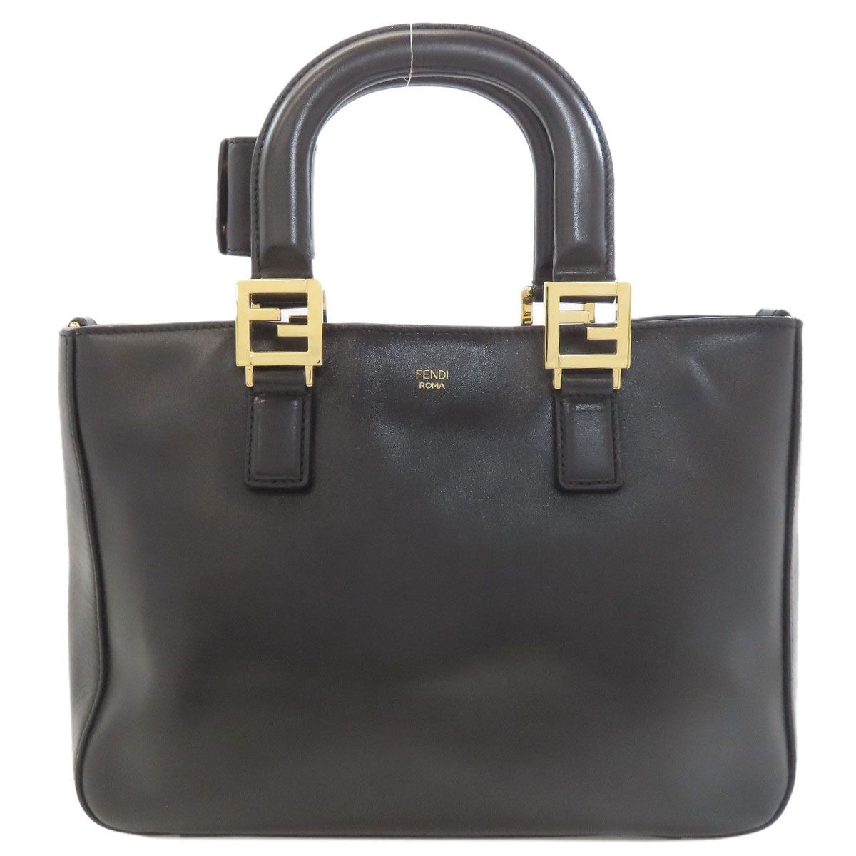FENDI Logo Handbag Leather Black Women From Japan thumbnail 2