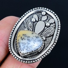 Exquisite Dendrite Opal Gemstone 925 Sterling Silver Jewelry Ring Size Adj